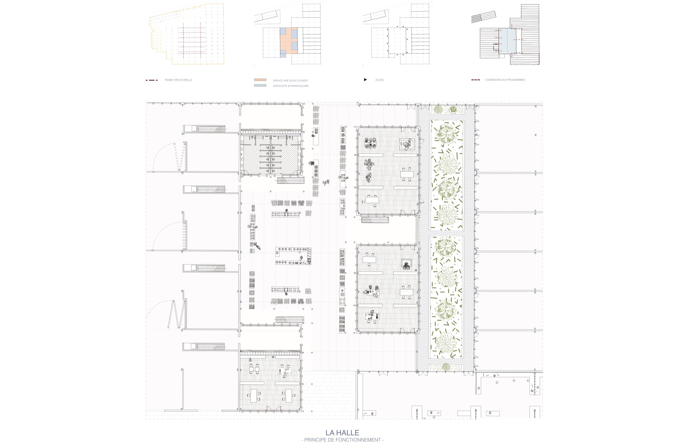 Plan de la halle et principe de fonctionnement
